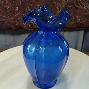 Fenton Mellon Cobalt Blue Handblown Glass Flower Vase